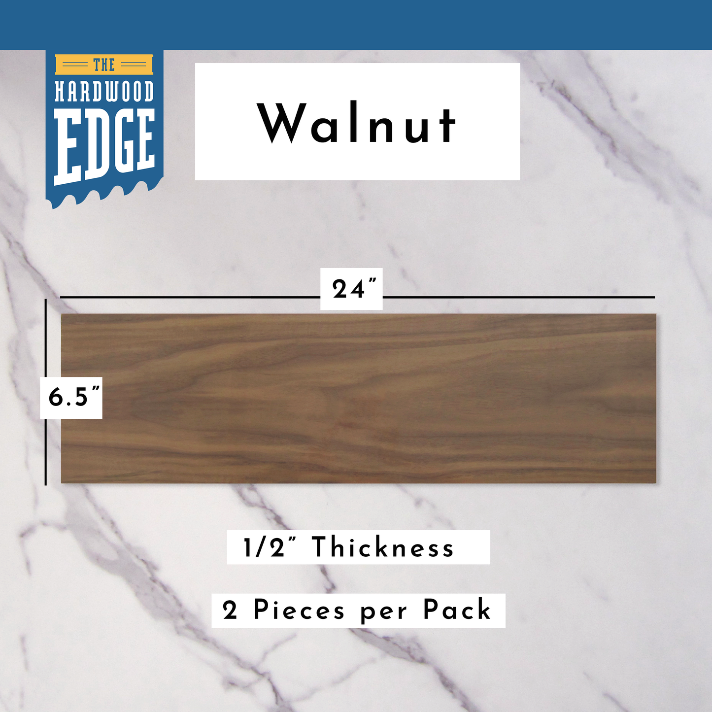 Walnut .5"x6.5"x24" 2-Piece Pack 100% Solid Hardwood